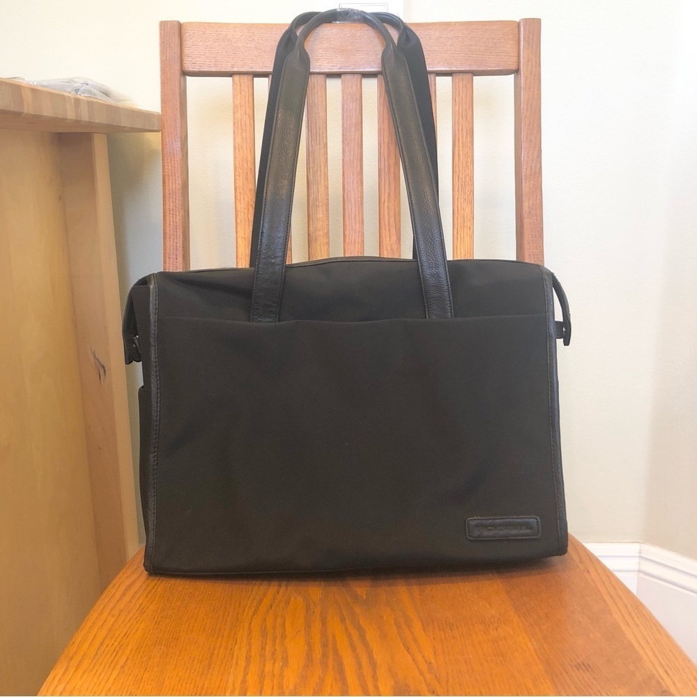 Fossil Leather & Nylon Black Laptop/Messenger Bag, 16” x 11” x 4.5”